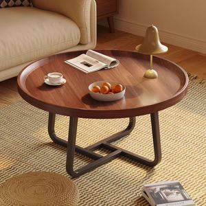 Mesa de <span class=keywords><strong>centro</strong></span> redonda moderna Knock con patas cruzadas de metal, parte superior de madera oscura, muebles para sala de estar, pieza central - Product Image 1