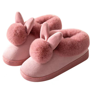 Fabrika toptan sıcak satış peluş keçe moda kürk kış terlik ayakkabı tavşan ev terlik - Product Image 2