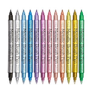 <span class=keywords><strong>Pennarello</strong></span> Metallico a Doppia <span class=keywords><strong>Punta</strong></span> 24 Colori con <span class=keywords><strong>Punta</strong></span> a Pennello e <span class=keywords><strong>Punta</strong></span> <span class=keywords><strong>Fine</strong></span>, Inchiostro Cancellabile a Secco e a Umido per Uso su Carta - Product Image 6