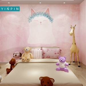 สีชมพูตลกการ์ตูนขน<span class=keywords><strong>แมว</strong></span>วอลล์เปเปอร์ภาพจิตรกรรมฝาผนังที่กำหนดเองสำหรับห้องเด็ก - Product Image 2