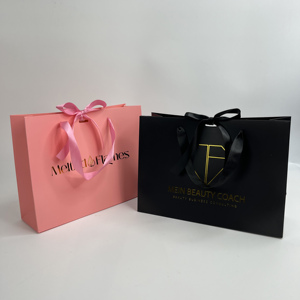 Custom Gold Foil Logo Paper Bags with Satin Ribbon Handles - Luxury Shopping Bags Giant Paper Bag - Product Image 2