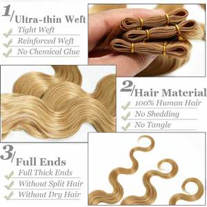 Factory Direct Remy Hair Super Double Drawn Body Wave Genius Weft Hair Extension 14A Honey Blonde Human Hair Genius Weft Bundles - Product Image 3