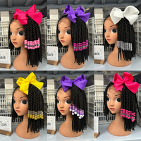 Vivian New Arrival Kids Geflochtene elastische Pferdes chwänze mit 30mm Bobbles Box Braid Blau Grün Weiß Perlen mit bunter Fliege