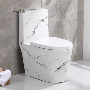 Hete Vloer Gemonteerd Uit Één Stuk Sifonische Spoeling Keramische Marmeren Toiletpot Sanitaire Artikelen Commode Wc Badkamer Wit Marmer Toilet