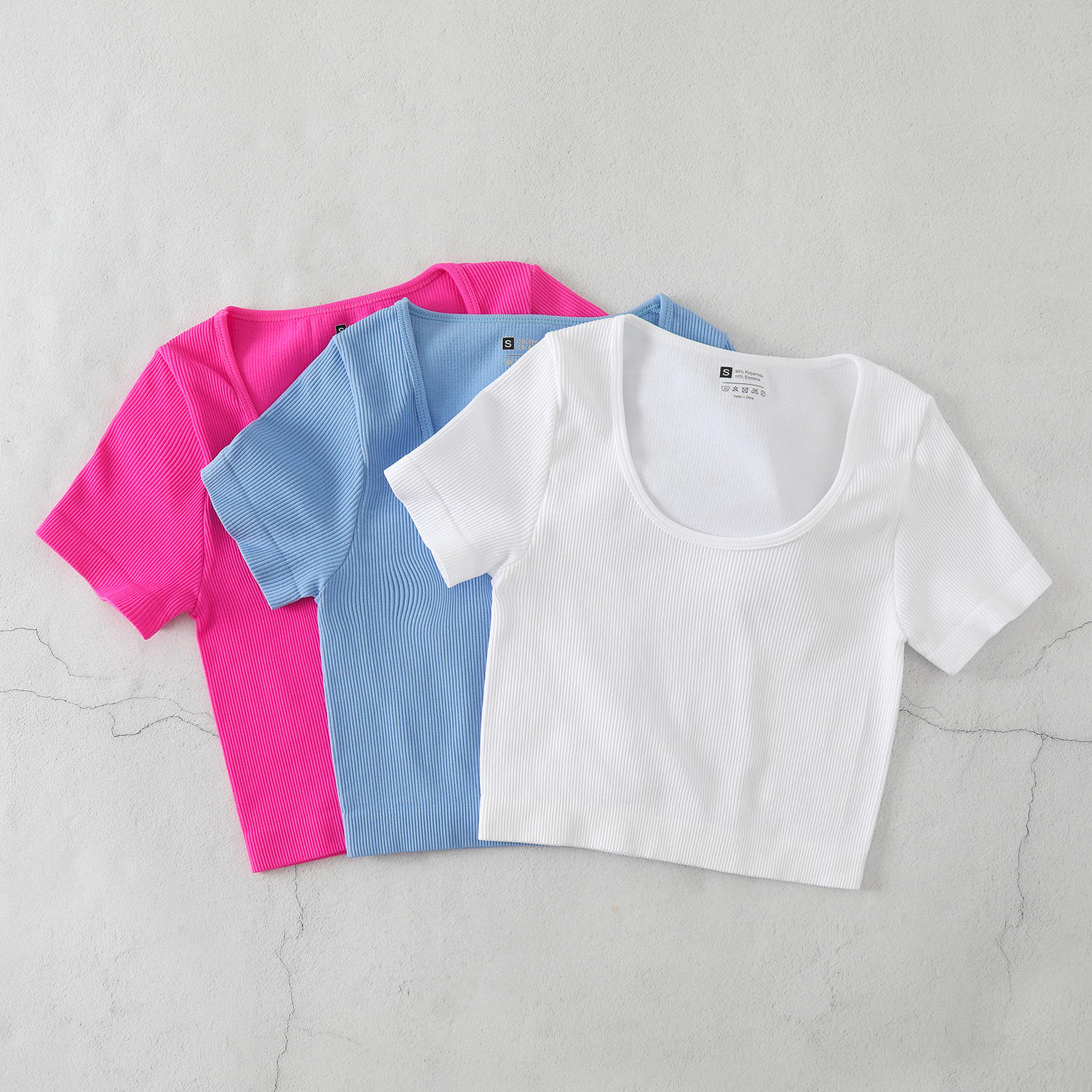 Femmes solide grand col rond haut sans couture Streetwear Stretch