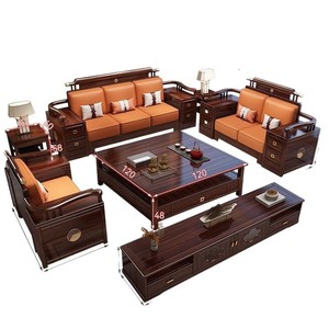 Chinese Style Wenge Wood Modular Sofa Set <b>U</b>-Shaped <b>Living</b> Room Furniture With Storage Space For 3 Or More People - Product Image 5
