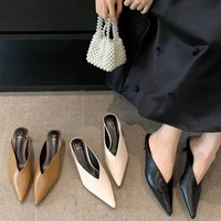Nouvelles chaussures à enfiler à bout pointu, talon fin, couleur unie, design français, dessus en PU, semelle extérieure en caoutchouc, toutes saisons