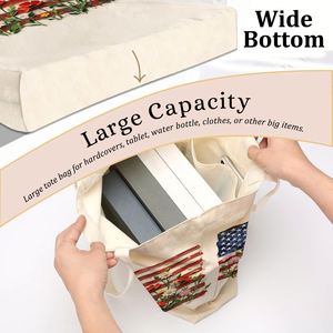 Sac fourre-tout en toile pour le 4 juillet, sac à bandoulière patriotique américain en toile pour les courses, le shopping, la plage, le travail - Product Image 3