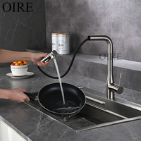 Robinet de cuisine certifié CE en alliage de zinc, finition brossée contemporaine, extractible, double fonction, rotation à 360 degrés, pour hôtel et appartement