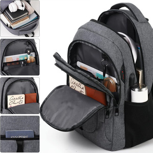 Sac à livres gris de grande capacité pour filles et garçons pour le lycée avec compartiment pour ordinateur portable et port de charge USB - Product Image 4