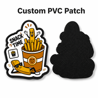 Badge personnalisé en PVC 3D avec motif de frites de dessin animé, à fixation auto-agrippante, pour sacs et vêtements