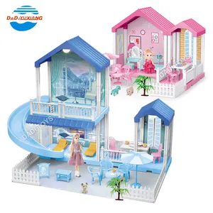 Hot Sellingpopular Modern Furniture Girl Pretend Play Toy, Princess House Villa Cartoon Beautiful Doll House For Girl