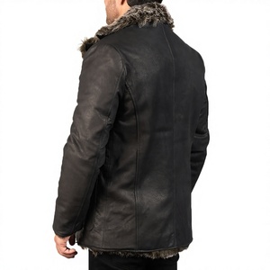 Manteau d'hiver long pour homme en cuir véritable, écologique, respirant, imperméable, anti-plis, col mandarin, double boutonnage - Product Image 2