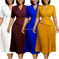 Robes d'été professionnelles pour femmes, décontractées et élégantes, à col tailleur, manches mi-longues, plissées, style africain, pour le bureau