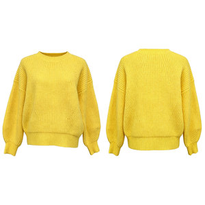 Minimalist Yellow Round Neck <strong>Chunky</strong> Knitwear Lantern Sleeve Drop Shoulder Daily Wear <strong>Women</strong> <strong>Jumper</strong> - Product Image 3