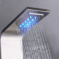 Colonne de douche murale en acier inoxydable poli avec cascade, colonne LED, triple commande, jets de massage en céramique, pluie douce, pour hôtel