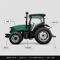 Tracteur 4x4 de 160 CV avec cabine climatisée, GPS haute précision pour grandes exploitations agricoles, labourage de sols lourds, compatible avec plus de 30 équipements