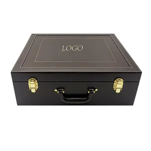 Custom Large Wooden <strong>Decorative</strong> Storage Leather <strong>Box</strong> Wooden Leather Treasure Chest <strong>Box</strong> <strong>with</strong> Hinged <strong>Lid</strong> - Product Image 1
