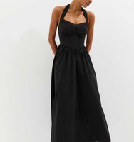 Robe de bal trapèze élégante et sexy pour femme, dos nu, brodée, sans manches, longueur thé, noire, personnalisée en usine, pour l'été