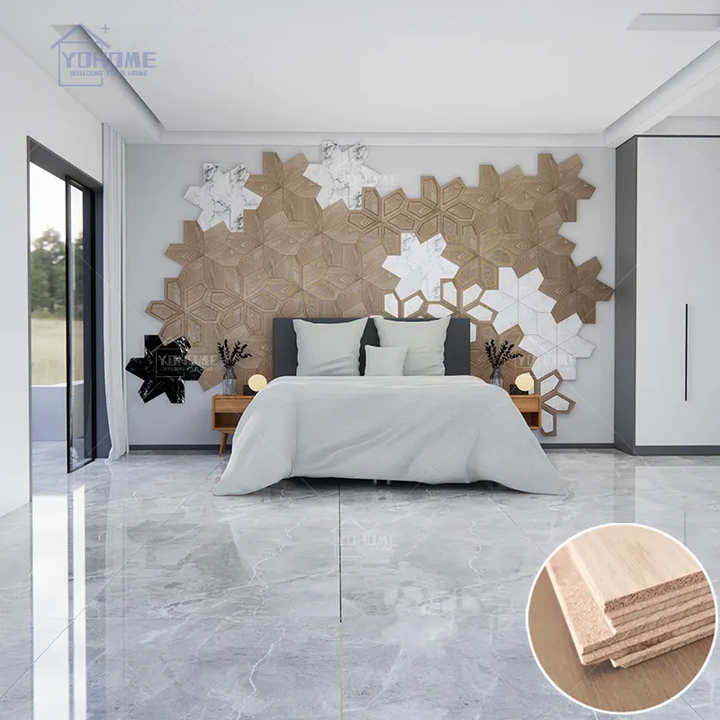 Italian luxury hexagon architectural wall cladding decorative stone and wood wall panels marble inlay tv background wall panel
