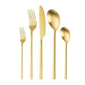 18/0 thép không gỉ số lượng lớn Vàng đám cưới Matte dao kéo Flatware Set 5 Piece Set Knife Spoon <span class=keywords><strong>Fork</strong></span> hiện đại cho khách sạn nhà hàng - Product Image 1