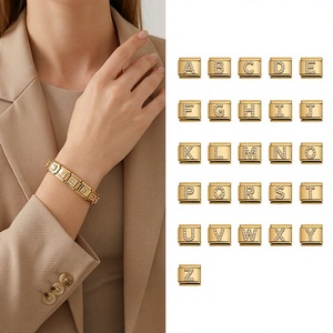 Nuevos Eslabones Brillantes de Circonita para Pulseras Italianas, Venta al por Mayor, Módulo de Letras Iniciales Personalizadas DIY, Dijes de Letras para Pulseras Italianas - Product Image 1