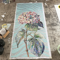Magnifique Murale en Mosaïque de Verre Découpé à la Main, Motif Floral d'Hortensias en Pleine Floraison, Artisanat de Qualité, Décoration Murale