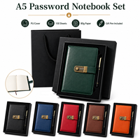Carnets à verrouillage codé au format A5 à couverture rigide en cuir PU personnalisé avec stylo à bille coffret cadeau