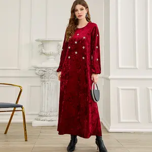 Medio oriente hot diamond series Red Abaya Muslim Eid al-Adha Arab lady abaya abiti da sera per donne musulmane