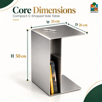 Table d'appoint en forme de C personnalisée OEM avec compartiment de rangement pour canapé, chambre à coucher, bureau, 4 couleurs, table d'appoint en acier inoxydable