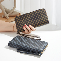 Dompet genggam kulit PU wanita, kapasitas besar ritsleting di sekitar dompet ponsel tempat kartu Organizer dompet gelang untuk wanita
