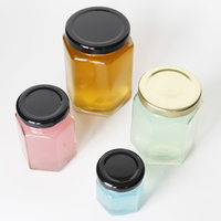 Bocaux en verre hexagonaux vides, lot de 2, 180 ml, 280 ml, 380 ml, pour sauces, beurre, crème, emballage avec boîte en kraft personnalisée, pot à miel