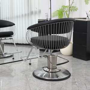 Modern Barber Chair Faux Leather Seat Stainless Steel <b>Frame</b> Hydraulic Height Adjustable <b>Round</b> Base Salon Furniture - Product Image 4