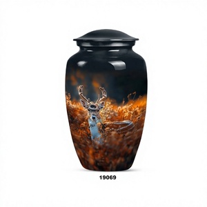 Cerf de qualité supérieure dans l'urne de crémation en aluminium de forêt pour les cendres humaines avec sac en velours gratuit - Product Image 1