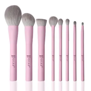 Cosmetic Make Up Brush Wood Handle Vegan Synthetic Hair 8pcs Professional Pink Makeup Brush Set