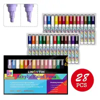 28 colores pintura de acrílico de la pluma de LINGIFTIN pintura a base de agua marcador dibujo bolígrafos medio punta no-tóxicos Multi uso