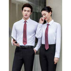 Hotel Front Desk Uniform Long Sleeve Shirt Solid Color Anti-Wrinkle Polyester Unisex Workwear - Product Image 3