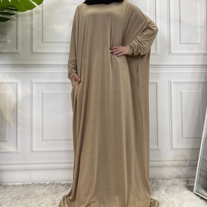 Solid Color One Size Closed Abaya Cotton <b>Long</b> <b>Dress</b> with Slim Batwing Sleeves <b>for</b> Muslim Women Daily Wearing 6200# - Product Image 5