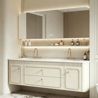 Meuble-lavabo de salle de bain de luxe léger à la française, style crème, avec lavabo intégré thermoformé pour salle de bain