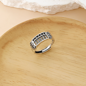 Anillo de Plata con Cuentas de Ábaco y Moneda de la Fortuna, Joyería de Feng Shui Chino, Anillo Ajustable Tallado para Atraer la Riqueza - Product Image 1