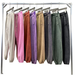 Pantalones de chándal de lujo de diseñador para hombre, de gran tamaño, pesados, lavados con ácido, pierna recta, cintura elástica francesa, cintura media personalizada - Product Image 2