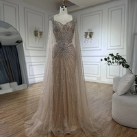 Robes de soirée saoudiennes à manches cape perlées rose/vert/nude/caramel/blanc 2026 pour occasions formelles LA72575A