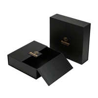 Boîte cadeau pliable magnétique à double porte, boîte de présentation rigide noire pliable, boîte d'emballage de luxe avec logo personnalisé
