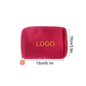 Custom Quality Luxury Beauty Zipper Travel Organizer Makeup Pouch Soft Velvet Make Up Cosmetic Bags