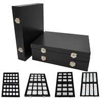 Boîte de rangement en bois noir avec fermoir argenté et bouton-poussoir, ensemble de boîtes métalliques multi-plateaux pour le stockage de diamants et pierres précieuses en vrac, idéal pour le commerce de bijoux