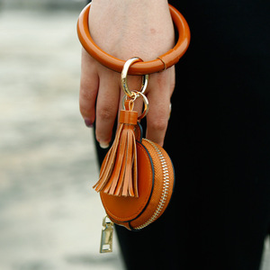 กระเป๋าใส่กระจกและกุญแจแบบคล้องข้อมือ, กระเป๋าใส่หูฟังบลูทูธหนัง PU, กระเป๋าใส่เครื่องสำอางแบบวงกลมพร้อมพวงกุญแจ - Product Image 2
