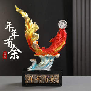 รูปปั้นปลาทองนำโชคอีพ็อกซี่เรซินตกแต่งบ้านสำนักงานระดับไฮเอนด์สำหรับวันหยุด - Product Image 1