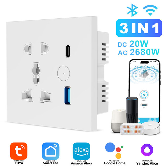 LEDEAST DS-1589FWN Wifi Smart Plug Outlet with Tuya App Remote Control Alexa Google Voice Control Timer Function