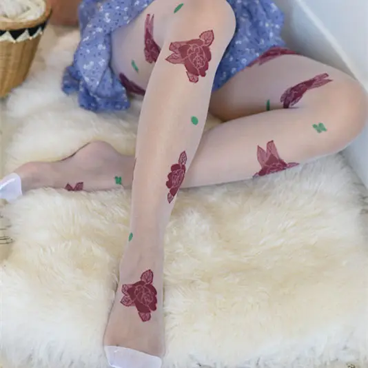 Meia-calça sexy com estampa de flores, meia-calça personalizada, vintage, velsatis