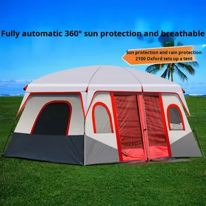 Tenda da campeggio portatile per esterni con due stanze per 3-10 persone in tessuto Oxford addensato a prova di pioggia per uso da spiaggia o Multi-equipaggio - Product Image 2